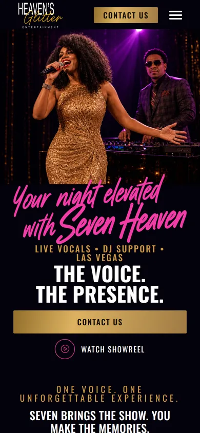 The live heavensglitterentertainment.com homepage on a phone