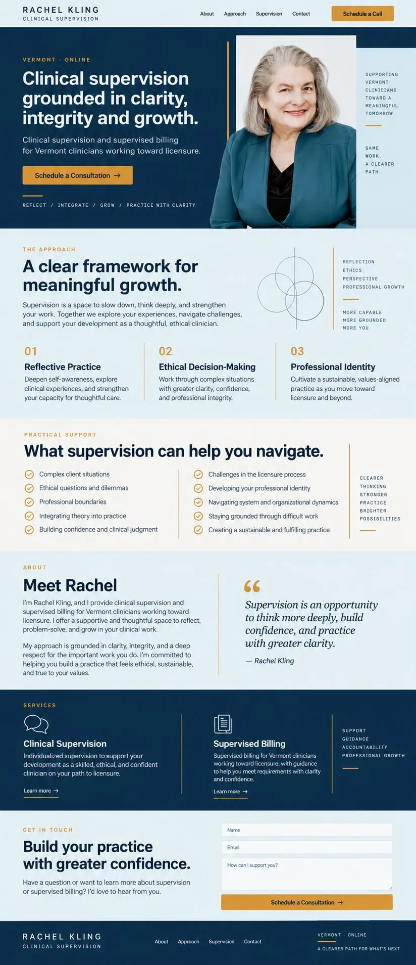 Practice With Clarity: the concept mockup for Rachel Kling